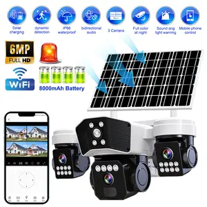 Triple Lens Solar WiFi Camera, 6MP Outdoor Security Camera with 360° View, Color Night Vision, Two-Way Audio, PIR Motion Tracking, Solar Powered, IP66 Waterproof for Home Yard