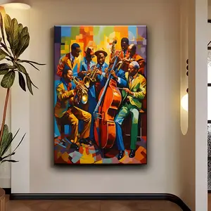 A modern African-American jazz band canvas painting, vivid multifunctional wall decoration suitable for home, office, and holiday gifts Hanging Print
