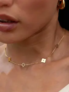 Elegant Flower Clavicle Chain, 304 Stainless Steel Dipped Necklace, Daily Wear Commuter Unique Pendant for Women