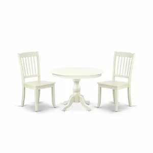 East West Furniture HBDA3-LWH-W 3 Piece Modern Dining Table Set - Linen White Breakfast Table and 2 Linen White Dining Chairs with Slatted Back - Linen White Finish
