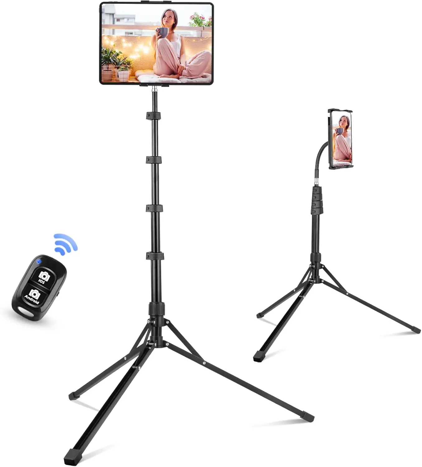 UBeesize 67" Tall Heavy Duty Phone Tripod Stand for Recording, Tablet Stand Holder with Adjustable Gooseneck, Overhead Selfie Tripod for iPhone/iPad/Android for iPhone/iPad/Android for Recording/Live Streaming/Watching/Cooking（TikTokShopfalldealsforyou）