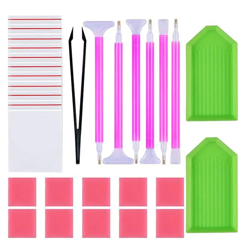 DIY Art Crafts Diamond Painting Kit, 29pcs Diamond Painting Tool Set with Stitch Pen, Tweezer, Glue, Tray and Handcraft Making Tools, DIY Kits