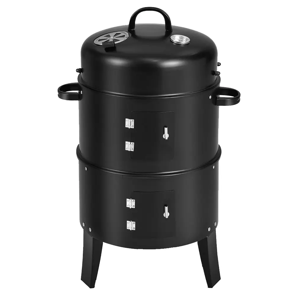 Sturdy Vertical Charcoal Smoker for Meat, BBQ Grill with Built-in Thermometer, Air Vent, 2 Access Doors for Parties, Camping Outdoor Cooking