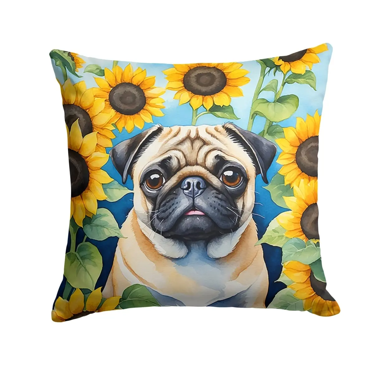 14 x 14 in. Pug in Sunflowers Throw Pillow