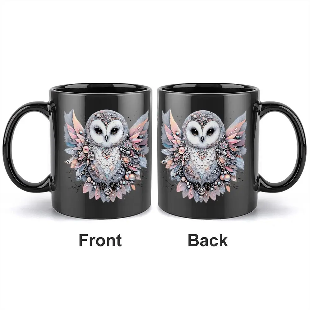 11 Oz Enchanted Gemstone Owl Coffee Mug, Ceramic Dual-Sided Print Cup, Soft Bohemian Dream Art Design, Ideal Gift for Women, Travel Coffee Mug