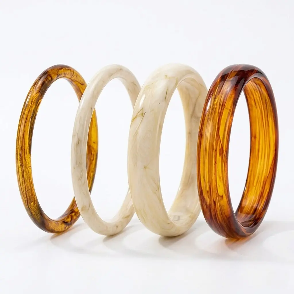 Women's 4-Count Chunky Bangles Set, Retro Irregular Stackable Acrylic Resin Jewelry, Old Money Style Statement Pieces in Maillard Brown, Bracelets, Jewelry Stack