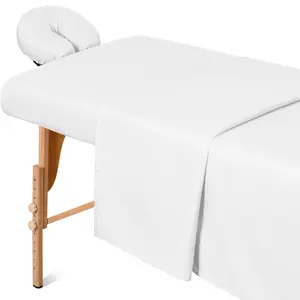 Massage Table Sheets Sets, 3 Pcs Microfiber Massage Bed Cover Sheets, Soft, Light-Weight, Stain & Wrinkle Resistant, Includes Flat & Fitted Sheet, Face Cradle Cover - White