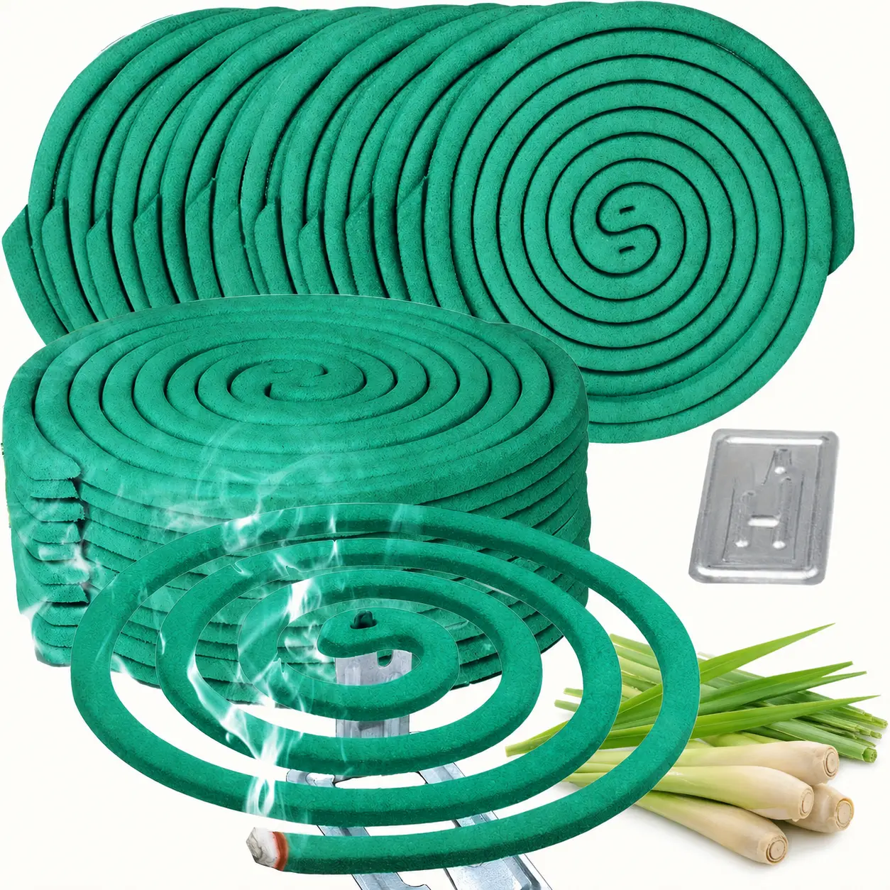 Large Citronella Lemongrass Coils with Holder, Slow Burning Spiral Incense for Patio Camping Porch Deck, Summer Outdoor Fragrance