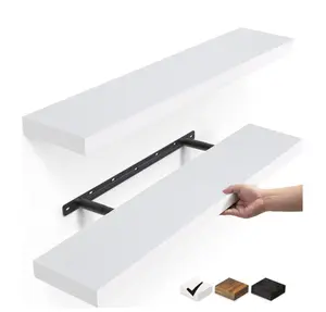 White Wood Floating Shelves 22.5 Inch Set of 2 Wall Mounted Hanging Shelves for Living Room Bedroom & Bathroom Modern Design