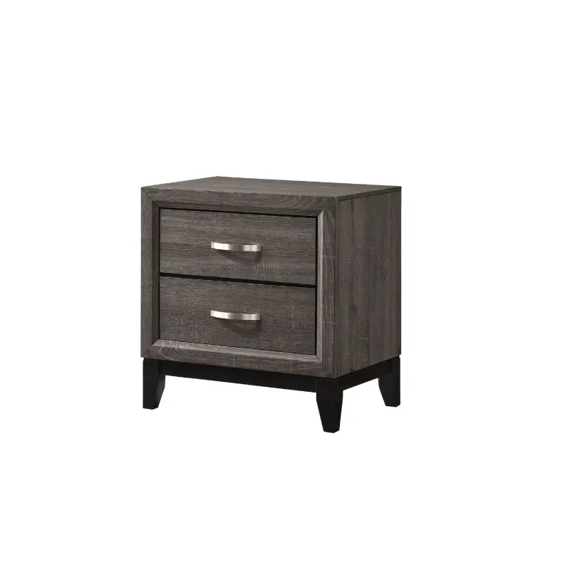 Contemporary 2-Drawer Nightstand End Table Gray Brown Finish Two Storage Drawers Metal Handles Bedroom Living Room Wooden Furniture