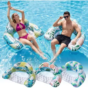 3 Pack Adult Pool Floats, Pool Floaties with Two Cup Holders & Handles, Inflatable Pool Float Chairs, Suitable for Swimming Pool Party Summer Lake Water Fun