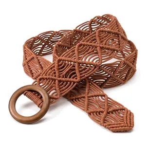 Boho Woven Wide Belt, Braided Waist Rope, Macrame Dress Belt, Western Statement Belt, Earth Tone Accessories.