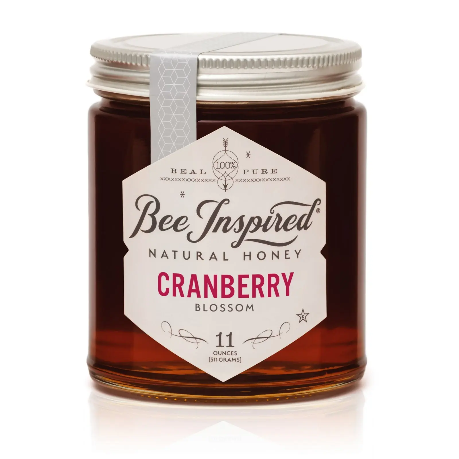 Bee Inspired Raw Cranberry Honey - Pure Harvested in Massachusetts, Sweet Tangy Flavor, Kosher Certified, 11 oz