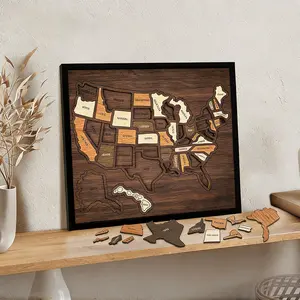 Wooden USA Travel Map Puzzle - Hanging Ornament 3D Wall Art Decor & Educational Geography Map for Home, Office & Classroom tiktokshopspringglowup