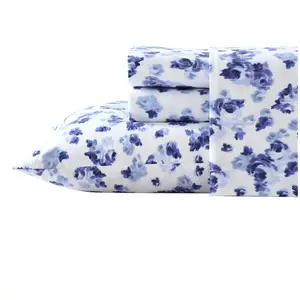 Laura Ashley Emelisa Blue Full Flannel Sheet Set