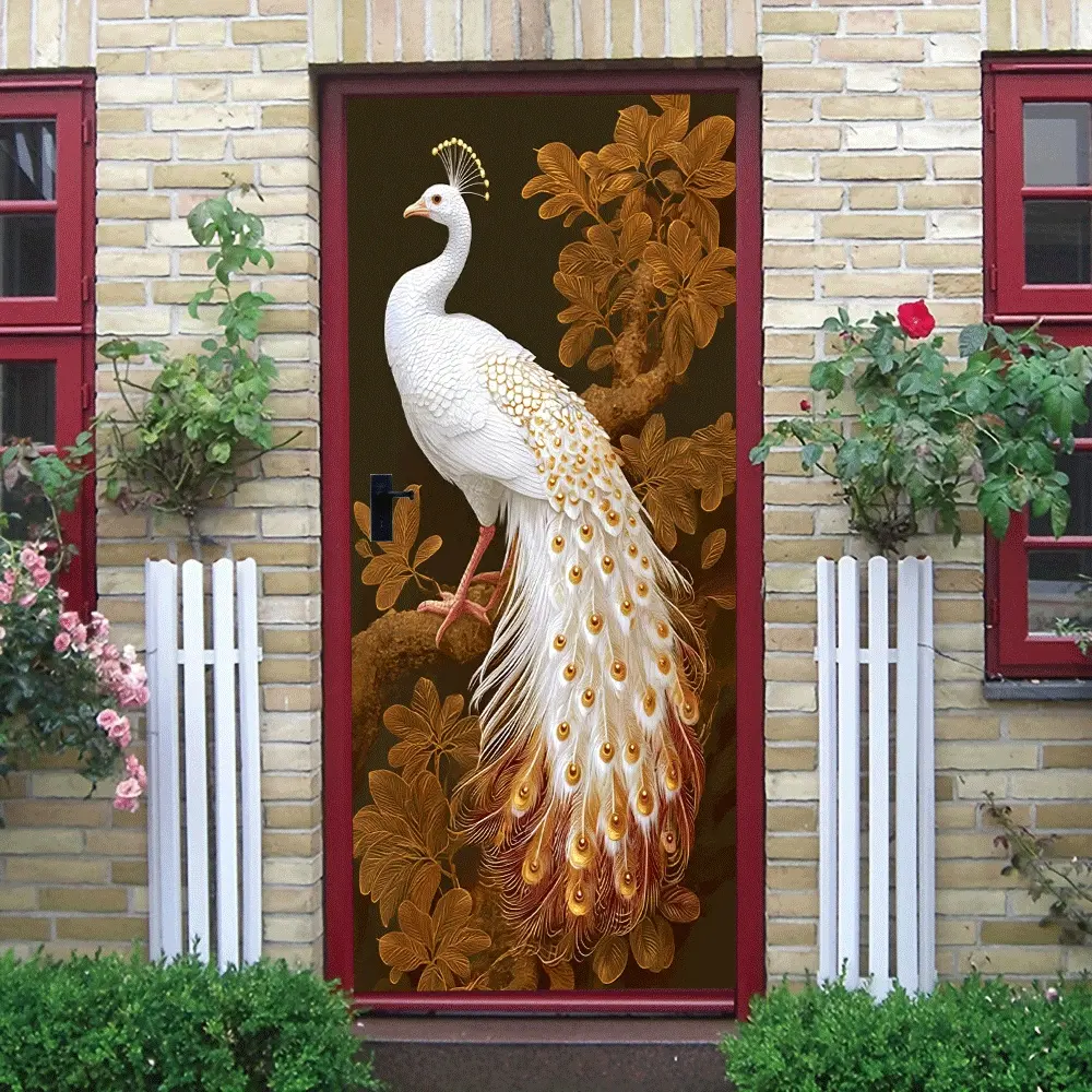 2 Luxury Gold White Peacock Wall Sticker Southeast Asian Style Home Decor Self Adhesive Removable Waterproof PVC Material Living Room Bedroom Wall Art Decoration Peacock Feather Pattern Home Decal