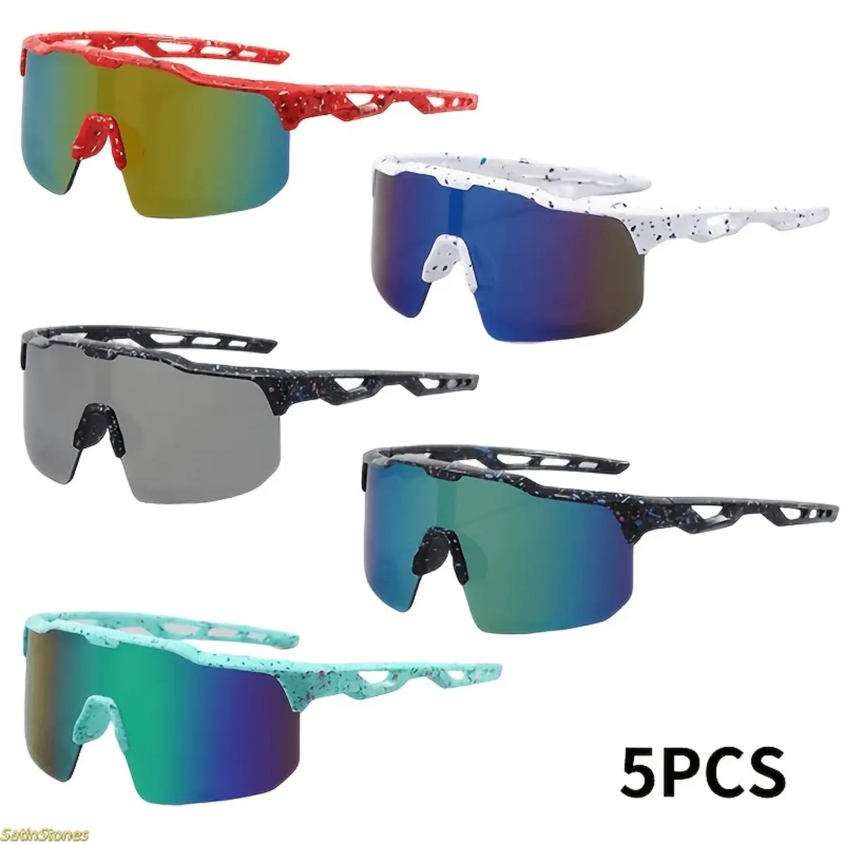 Men's Biker-Style Polarized Athletic Sunglasses, 5 Interchangeable Lenses, Durable PC Frame, UV Protection, Stylish Accessories for Cycling, Fishing