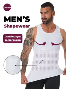YOWODA Men's Nylon Seamless Compression Shapewear Vest - Double-Layer Abdomen, Breathable Fabric, Slim-Fit Crew Neck Waist Trimmer Cincher for Gym Workouts, Casual Use, Evening Activities