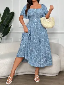 Plus Size Women's Dress, Casual Wear, Ditsy Floral, Comfortable & Stylish Design, Perfect for Everyday Wear, Ideal Gift for Her, Trendy Fashion Statement