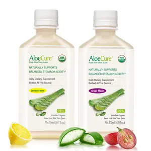 AloeCure Organic Aloe Vera Juice - 2 Bottle Sample Pack - Lemon and Grape Flavor - 2x500ml