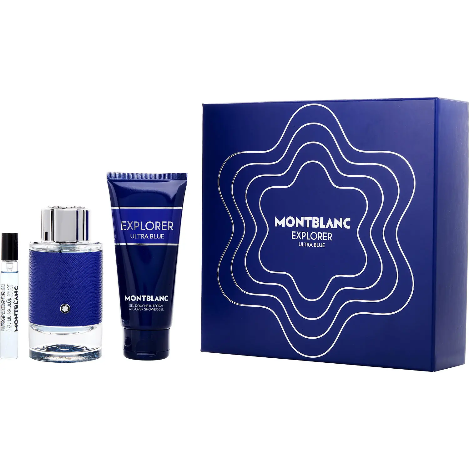 Mont Blanc Explorer Ultra Blue Set-Eau De Parfum Spray 3.3 Oz & Shower Gel 3.3 Oz & Eau De Parfum Spray 0.25 Oz Mini For Men