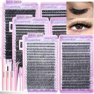 DIY Individual Lashes kit, Eyelash Extension kit, 30D40D, 60D80D, 80D100D, 9-18mm, Natural Look/Daily Look/ Dense Look, Suitable for Girls Diy At Home, D Curl Individual False Eyelash, Eyelashes Extensions, Eyelash Extensions Set, Wedding, Music Festiva
