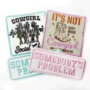 Western Cowgirl Embroidered Iron On Patches Vintage Applique Sew On DIY Fashion Accessories Patches for Clothes Jeans Hat Backpack Socks Bag Funny