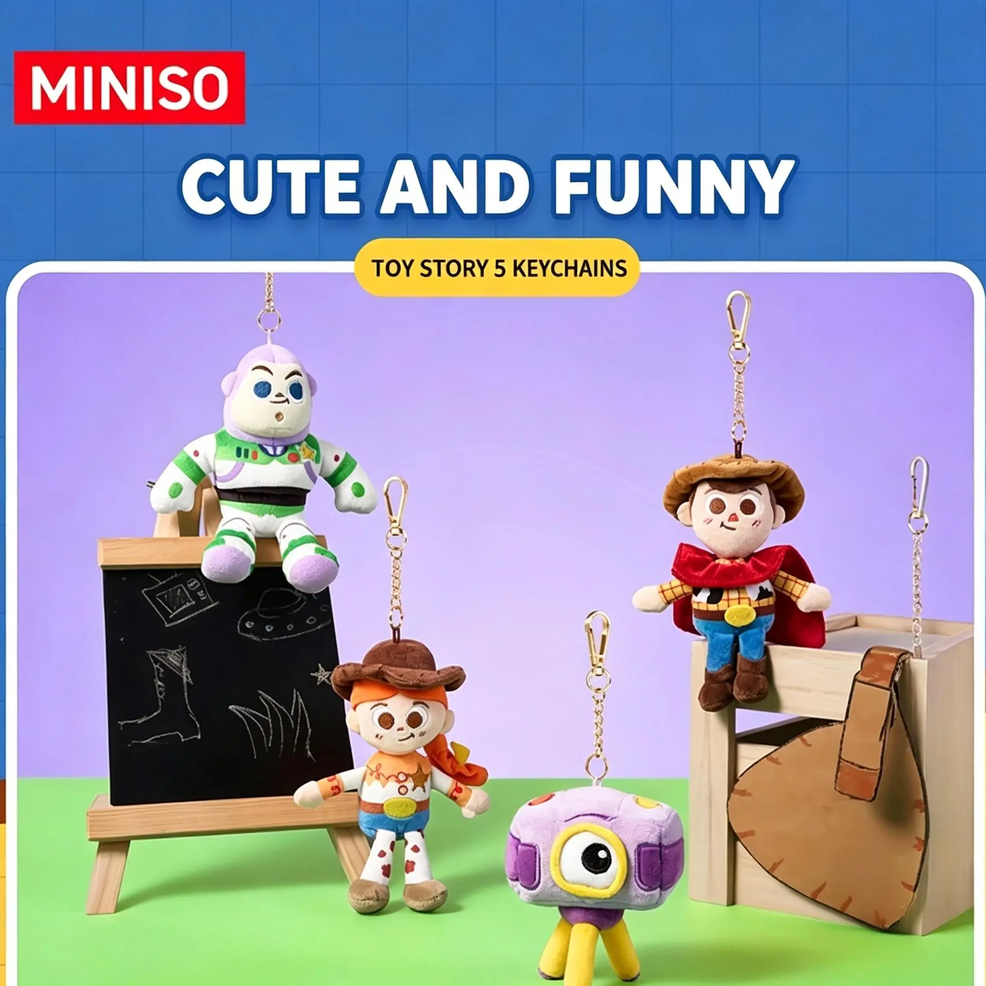 MINISO Disney Pixar Toy Story 5 Official Childhood Bonds Series 4-Piece Soft Cuddly Vinyl Stuffed Toys & Stuffedanimals Set - Woody, Jessie, Buzz Lightyear, Lilypad - Ideal Gift for Fans, Kids' Birthdays