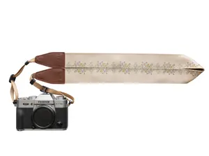 Flower Field Tan Camera Strap - Leather ends, Suede backing, Adjustable, Compatible Connection for DSLR, Mirrorless, Film, Photographer Accessory