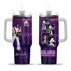 Elvis Presley 40oz Tumbler, Vintage Rock & Roll Fan Stainless Steel Cup, Music Legend Insulated Travel Mug, Retro Singer Merch Gift