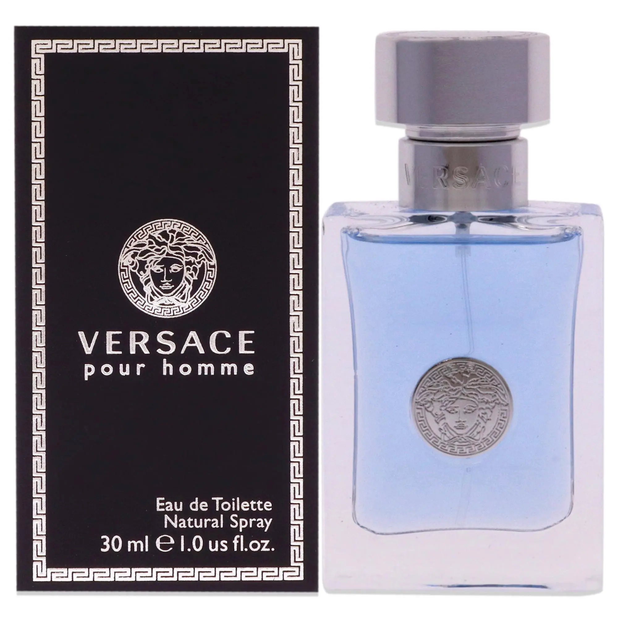 VERSACE Pour Homme Eau de Toilette Natural Spray - 1 oz (30 ml bottle), Classic Men's Fragrance with Iconic Medallion Emblem