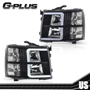 Fit For 2007-2013 Chevy Silverado 1500 2500 3500 Black LED DRL Tube Headlights