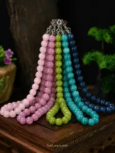1pc Natural Stone Round Bead Long Necklace, Colorful Statement Jewelry for Women, Classic Statement Necklace