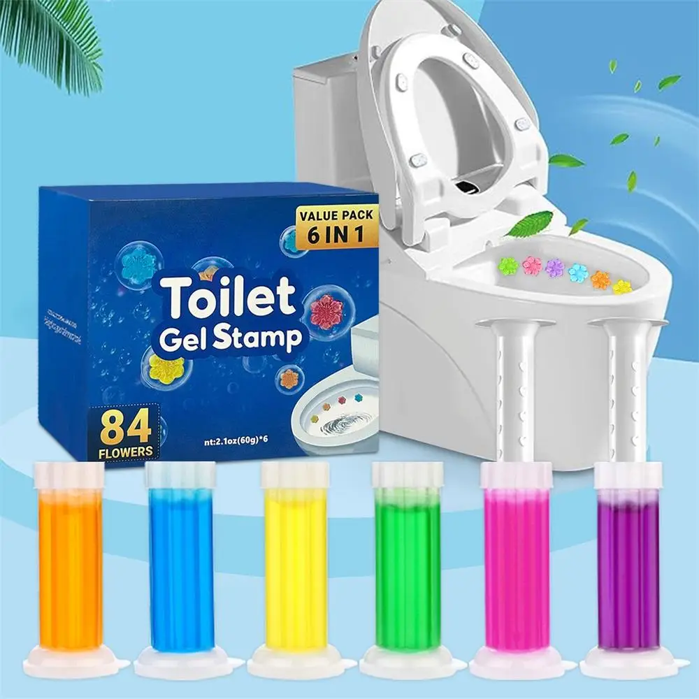 Toilet Cleaning Gel, 6 Counts/box Flower Stamp Toilet Gel, Flower Scented Toilet Deodorant Gel, Bathroom Air Freshener, Home Cleaning Products