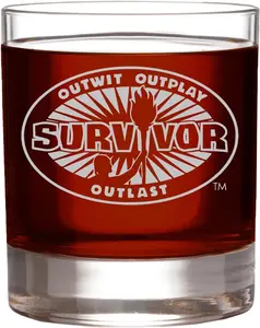 SURVIVOR Etched Rocks Glass 11 oz | - Officially Licensed, Premium Quality, Handcrafted Glassware