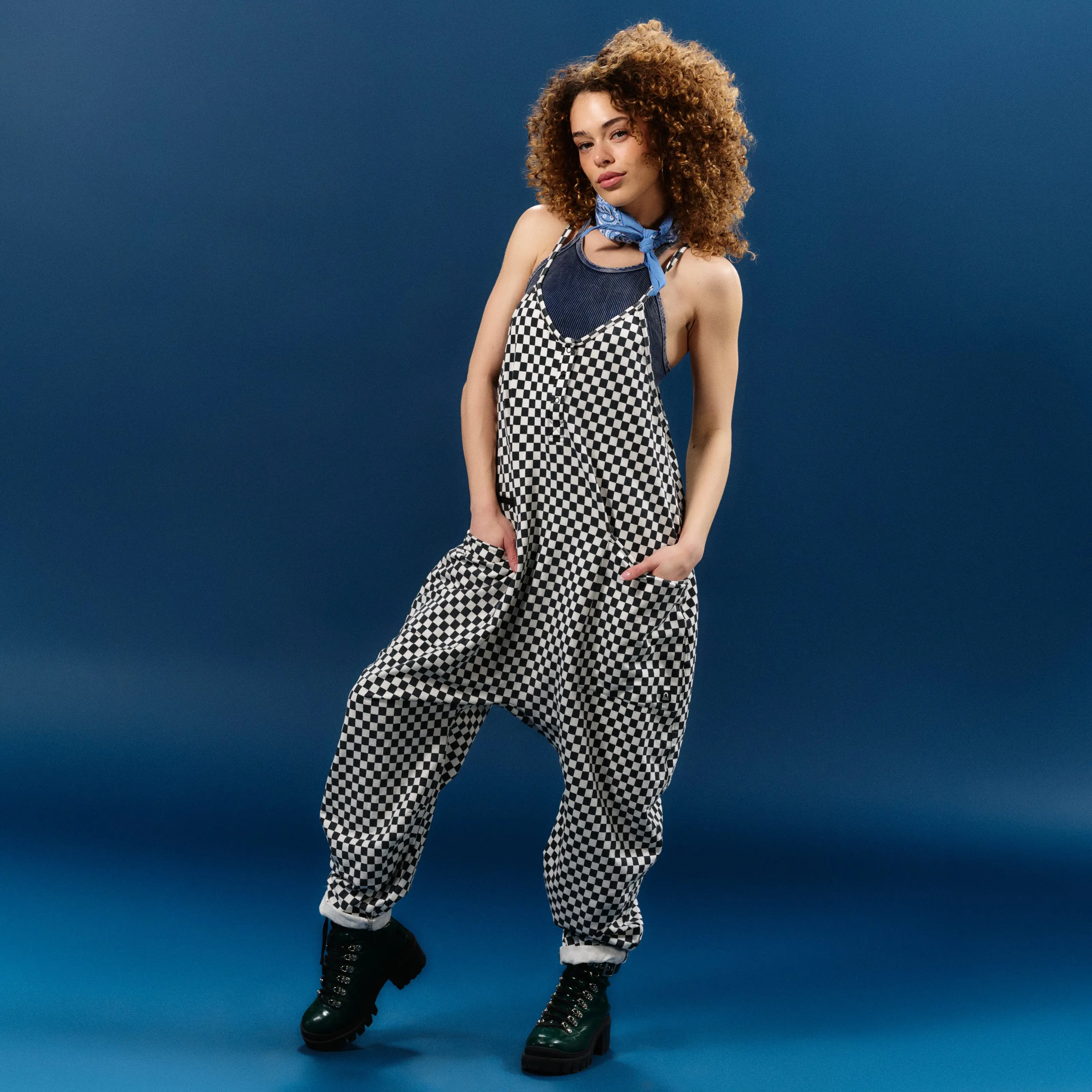 Women's Tank Romper - Black & White Mini Check Women's Tank Romper - Black & White Mini Check