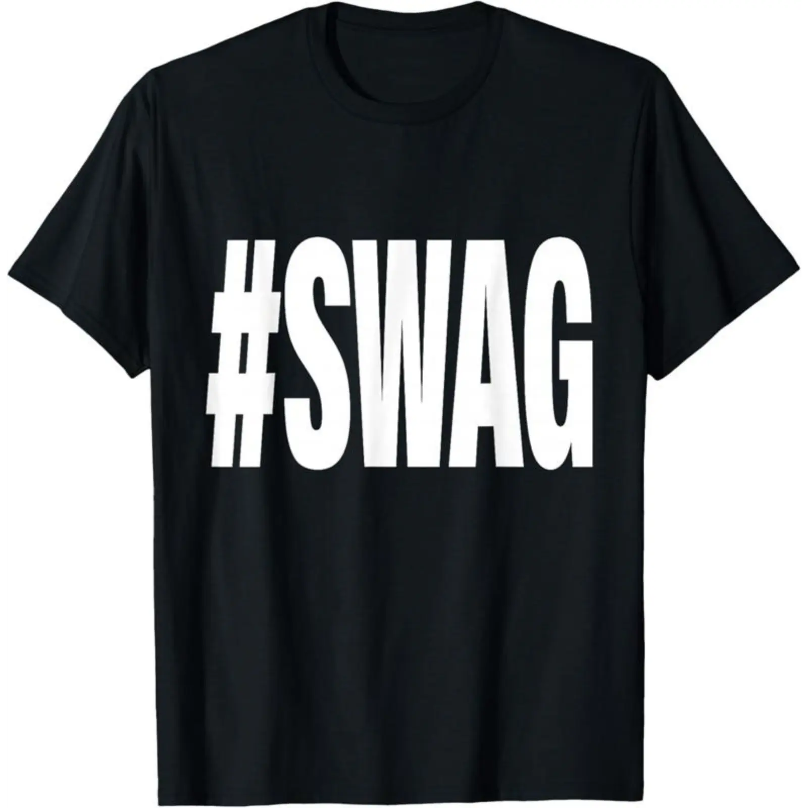 Men's Soft Basic Round Neck Cotton Short-Sleeve Graphic Tshirt - 2000s Vintage Hashtag Swag Pattern, Unisex Fabric, Casual Elegant Aesthetic Top, Shortsleeve, Tops, Classic, Casual Fit, Cold Wash