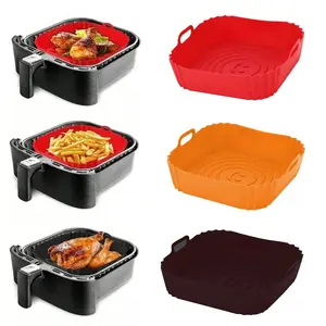 1PC Reusable Airfryer Pan Liner Accessories Silicone Air Fryers Oven Baking Tray Pizza Fried Chicken Airfryer Silicone Basket Fryer Liners