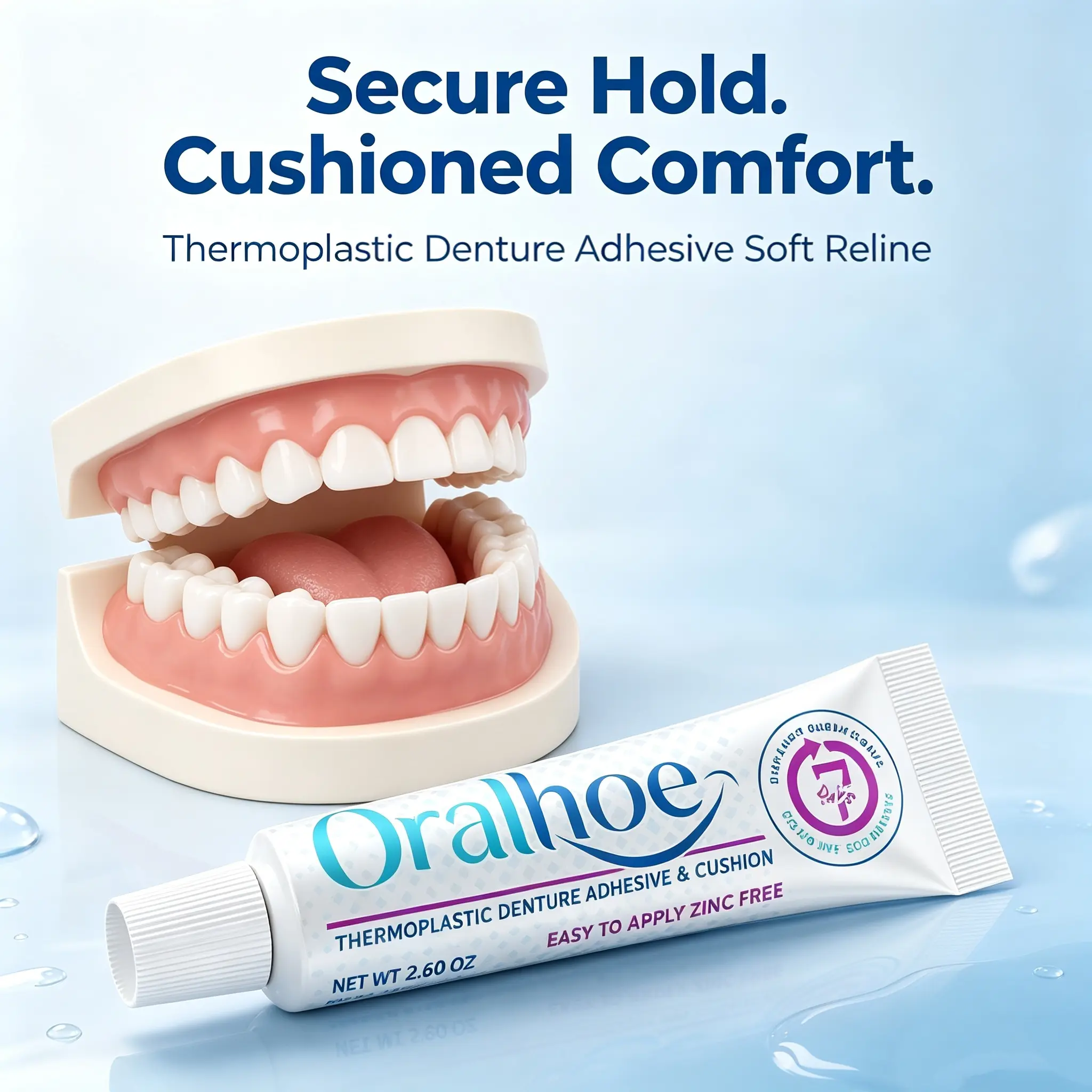 Thermoplastic Denture Reliner Liner Cushion, Secure Hold & Cushioned Comfort for Upper & Lower Dentures, Easy‑to‑Apply Denture Lining Material, 20g / 0.71 Oz