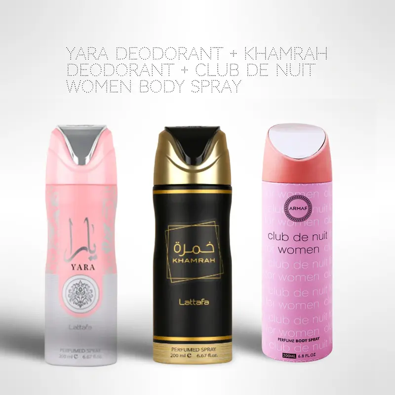 Trio Mist Bundle – Yara & Khamrah Deodorants + Club de Nuit Women Body Spray | All-Day Elegance & Freshness