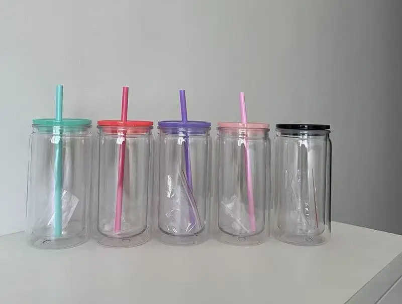 Plastic Snow Globe Tumbler With Straw 16oz Mix Color