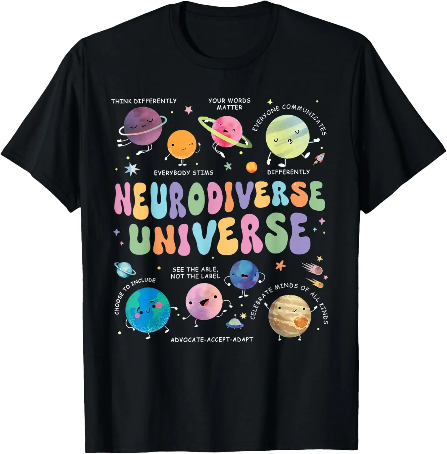 Neurodiverse Universe Shirt for Men Women Special Education Teacher Tee Autism Awareness Christmas Birthday Gift Casual Menswear