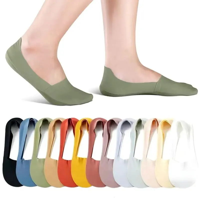 10-Pair Pack Women's Solid-Color Sheer Invisible Socks - Breathable, Comfortable, and Sweat-Wicking Ultra-Thin Low-Cut for Spring and Summer Ice-Silk Texture Essential Everyday Casual Staple Ballet Basic