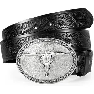 Western Belts for Men Women, Cowboy Cowgirl Belt Embossed Western Country Leather Belts for Jeans