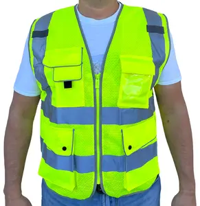 Yellow Mesh High Visibility Safety Vest, ANSI/ ISEA 107-2020 With 5 Pockets Work Gloves Reflectors