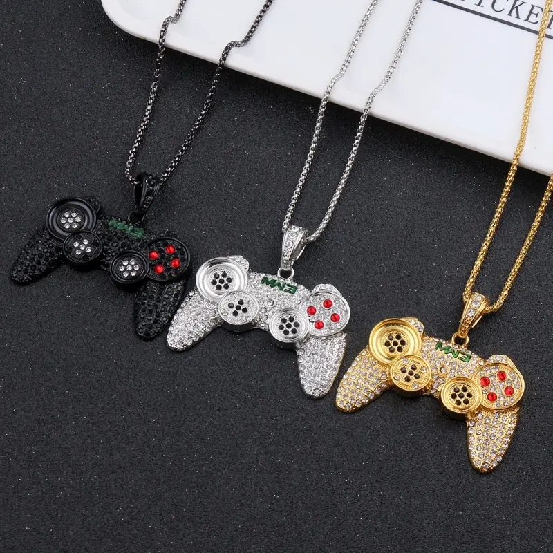 Fashion Gamer Controller Pendant Necklace for Men Studded Gamepad Jewelry Unplated Alloy Chain Stylish Video Game Party Accessory Birthday Gift 1pc