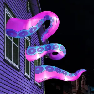 3 Pcs Halloween Inflatable Giant Octopus Tentacle with Build-in LEDs Broke Out from Window, Blow Up for Halloween Window Decoration, Outdoor Yard Lawn Garden Holiday Party Decor Ornaments