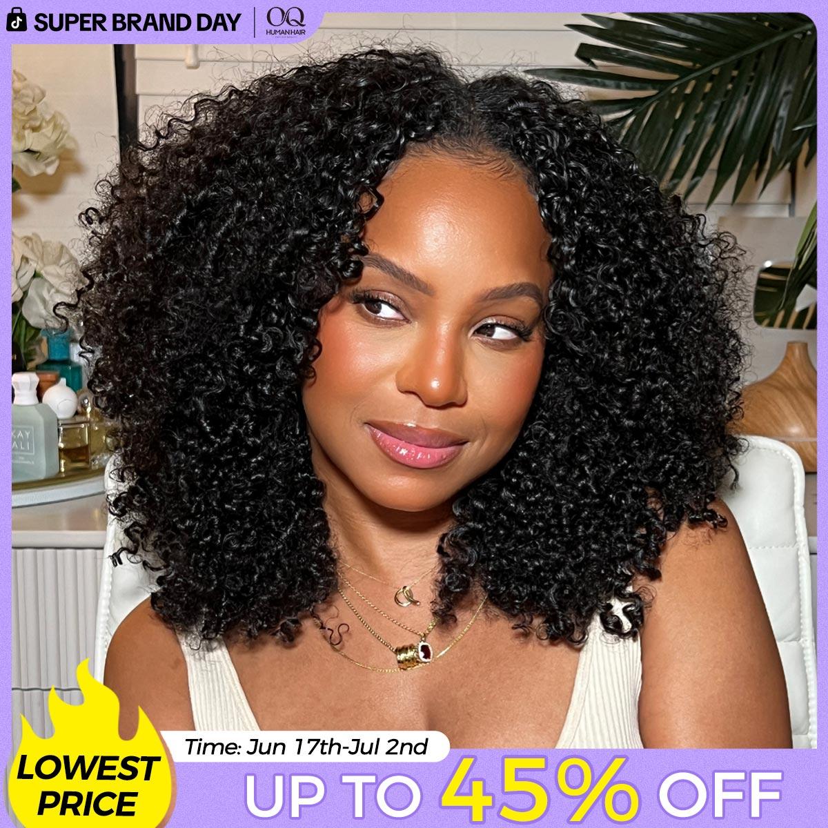 OQ HAIR Afro Curly V Part Wig 180% 250% Density No Leave Out Thin Part Human Hair Wigs 0 Skill Needed Glueless Wig Beginner Friendly #DealsForYouDays