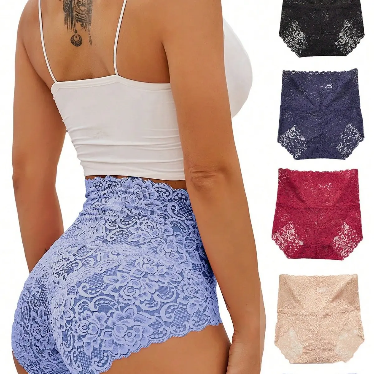 Women's 5-Pack Waisted Lace Lingerie Panties - Packaged, Extra Soft, Feminine, Comfortable So Soft, Breathable, High-Cut, Lightweight Fabric Underwear for Daily Wear, Packaged Briefs, Extra Soft Briefs