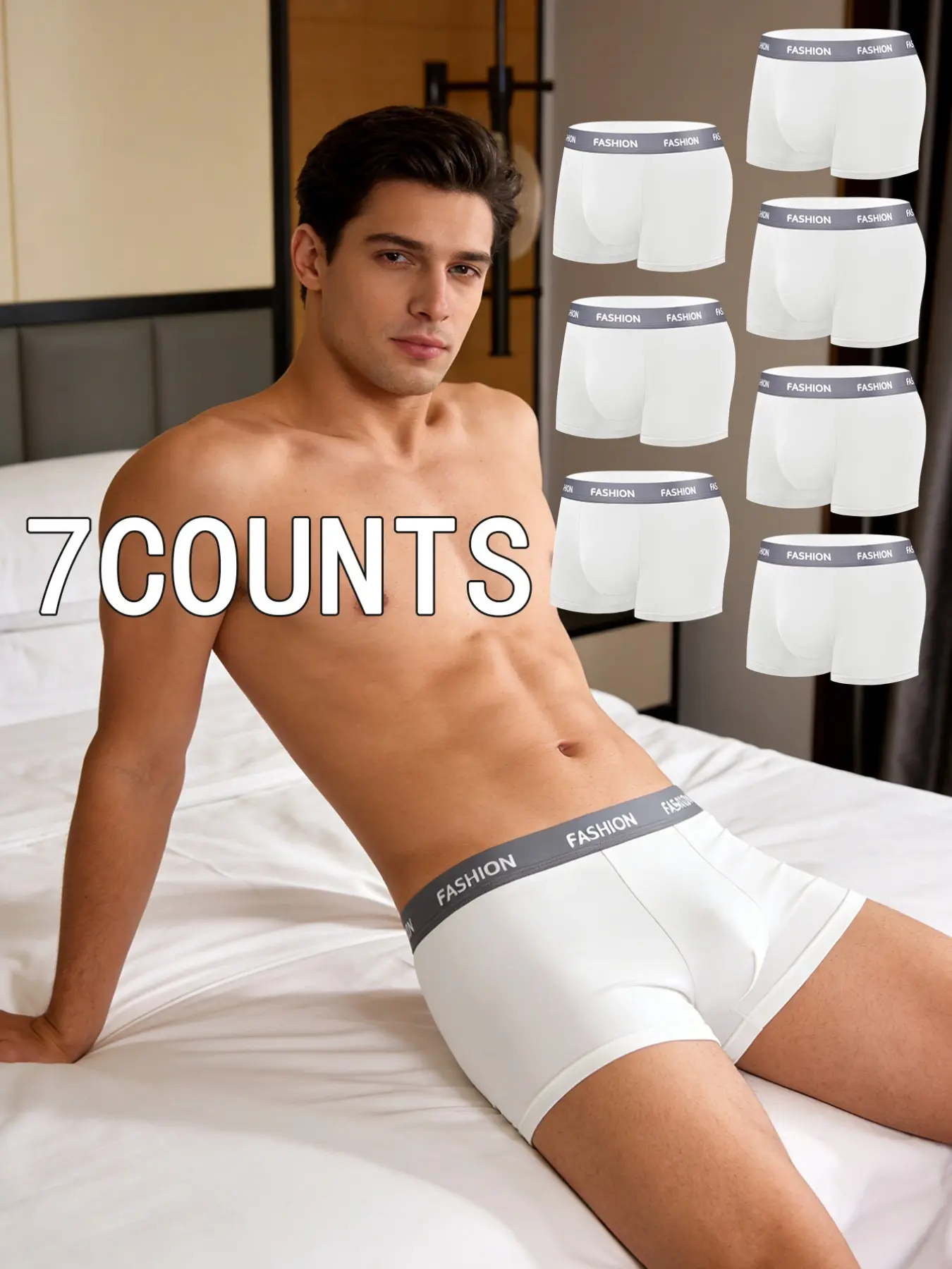 7 pcs men's solid color flat cornered underwear, Leisure the underwear, Suitable for wearing in all seasons, Men's Novel Underwear, soft, comfortable men's flat underwear, Suitable for daily home and exercise men's flat cornered underwear, Menswear
